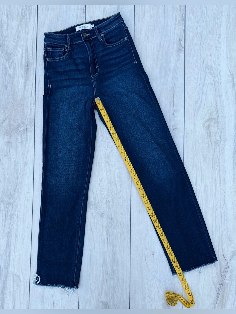 Hidden Jeans Straight Leg Deep Indigo Raw Hem High Rise 24 Baddie Y2K Minimalist - Picture 8 of 13